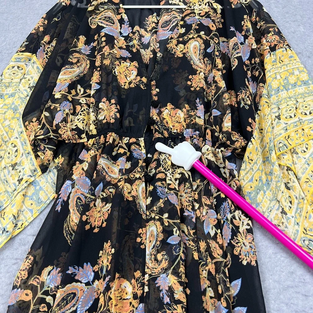 Free People Cardigan Women's XS Dream State Set Black Combo Floral Lightweight**